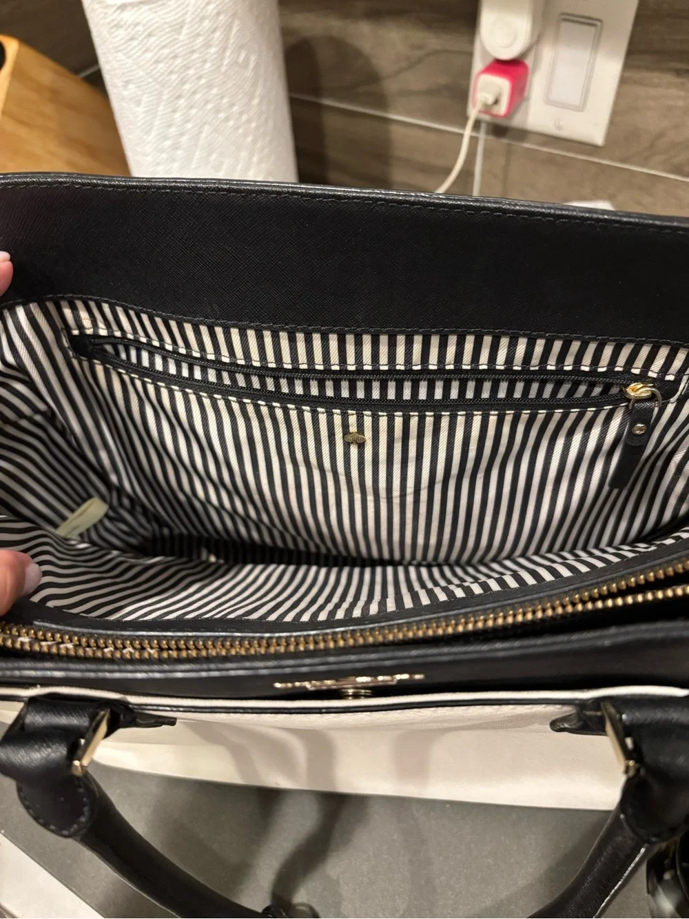 kate spade Tri-Color Saffiano Leather Tote - Blush, Black & Cream